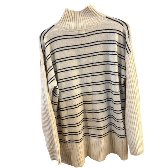 L L Bean Women's 1X Sweater Cream Navy Stripe Turtle Neck NWT Cozycore Preppy - Picture 4 of 6